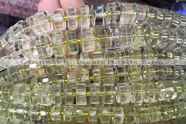 CRB2031 15.5 inches 9mm - 10mm faceted tyre lemon quartz beads