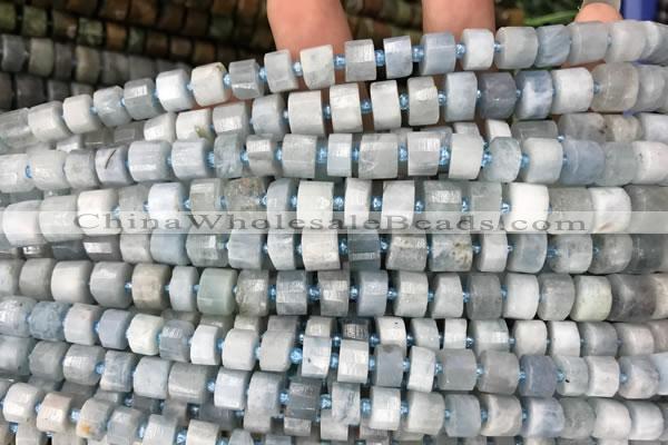 CRB2056 15.5 inches 9mm - 10mm faceted tyre aquamarine beads