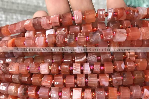 CRB2105 15.5 inches 7mm - 8mm faceted tyre red agate beads