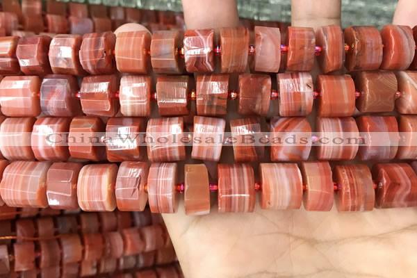 CRB2108 15.5 inches 12mm - 13mm faceted tyre south red agate beads