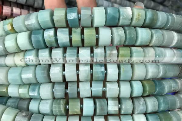 CRB2116 15.5 inches 9mm - 10mm faceted tyre amazonite beads