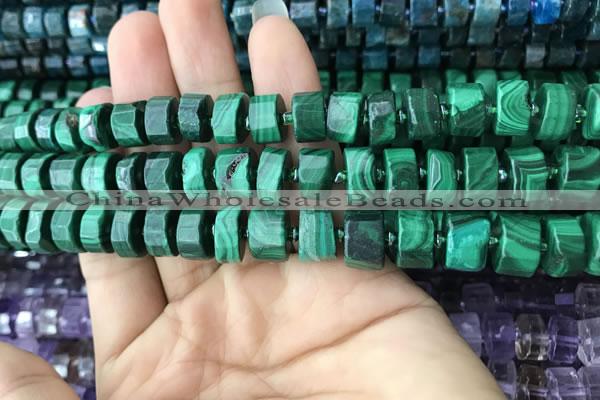 CRB2151 15.5 inches 9mm - 10mm faceted tyre malachite beads