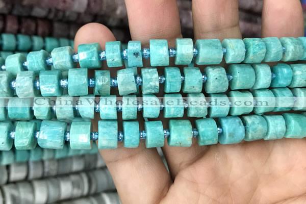 CRB2161 15.5 inches 9mm - 10mm faceted tyre amazonite gemstone beads