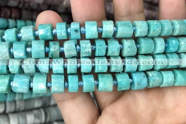 CRB2162 15.5 inches 11mm - 12mm faceted tyre amazonite gemstone beads