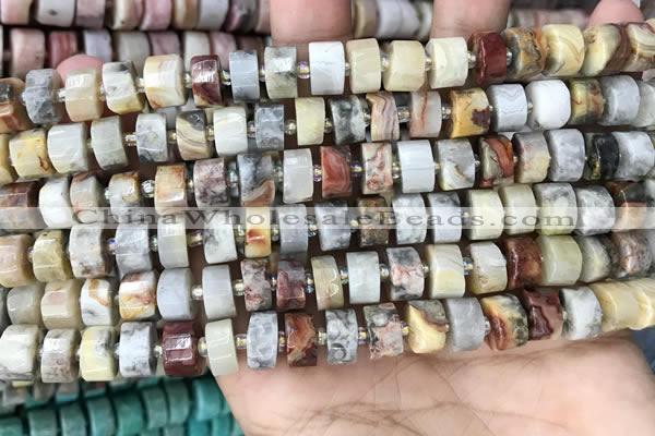 CRB2180 15.5 inches 9mm - 10mm faceted tyre crazy lace agate beads