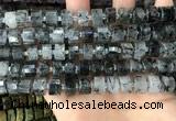 CRB2192 15.5 inches 10mm - 11mm faceted tyre black rutilated quartz beads