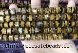 CRB2196 15.5 inches 9mm - 10mm faceted tyre yellow tiger eye beads