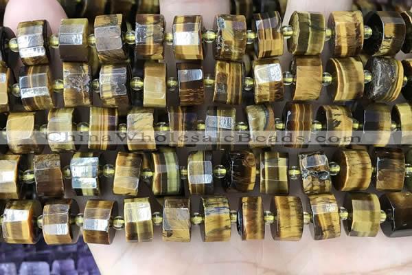 CRB2199 15.5 inches 12mm - 13mm faceted tyre yellow tiger eye beads
