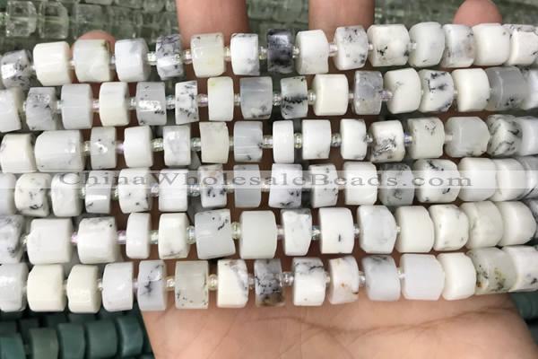 CRB2206 15.5 inches 8mm - 9mm faceted tyre white opal beads