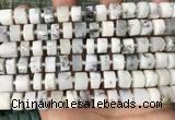 CRB2207 15.5 inches 10mm - 11mm faceted tyre white opal beads