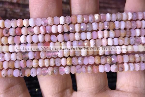 CRB2614 15.5 inches 3*4mm faceted rondelle pink opal beads