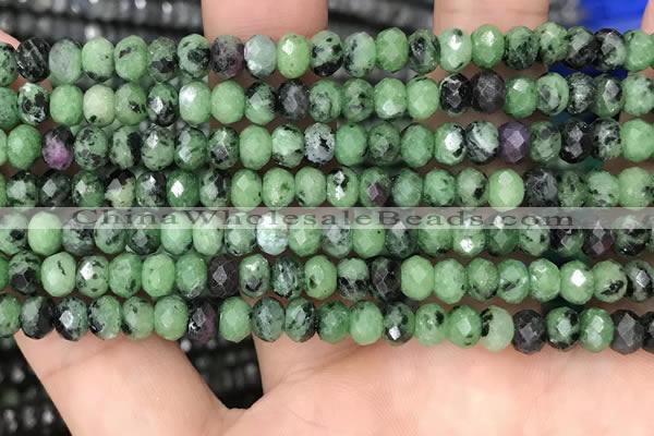 CRB3035 15.5 inches 4*6mm faceted rondelle ruby zoisite beads