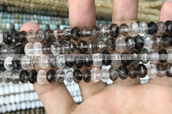 CRB4112 15.5 inches 5*8mm faceted rondelle black watermelon beads