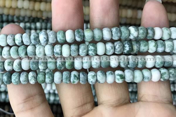 CRB5008 15.5 inches 4*6mm rondelle matte green spot stone beads