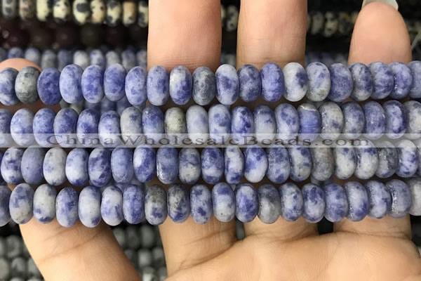 CRB5057 15.5 inches 5*8mm rondelle matte blue spot stone beads