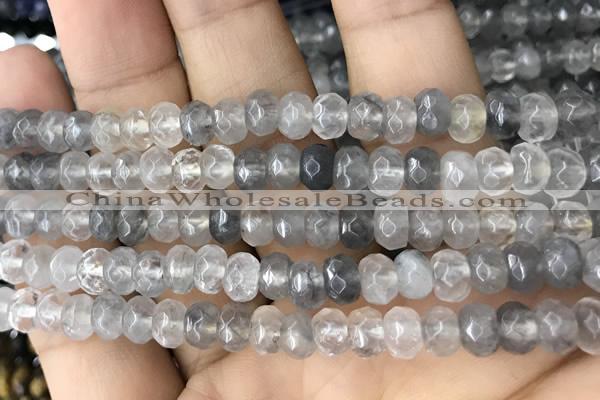 CRB5102 15.5 inches 4*6mm faceted rondelle cloudy quartz beads