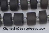 CRB513 15.5 inches 6*10mm tyre matte ice black obsidian beads