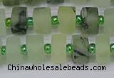 CRB525 15.5 inches 6*10mm tyre matte green rutilated quartz beads