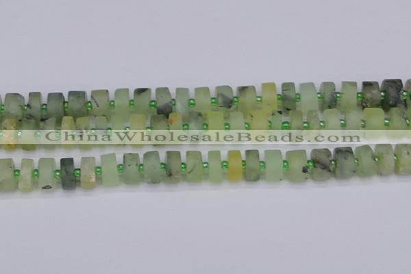 CRB526 15.5 inches 6*12mm tyre matte green rutilated quartz beads