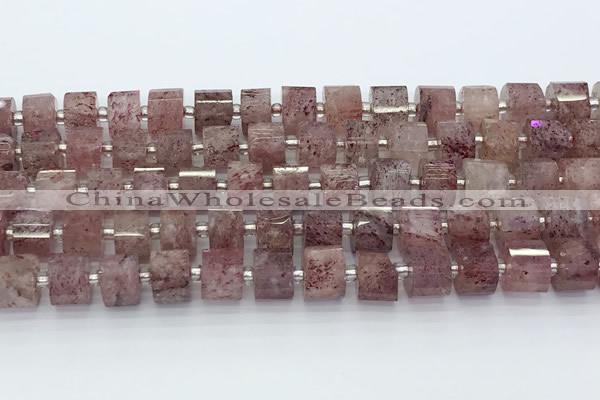 CRB5610 15.5 inches 7mm - 8mm faceted tyre strawberry quartz beads