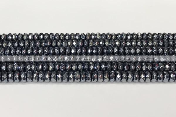CRB5712 15 inches 5*8mm faceted rondelle AB-color black agate beads
