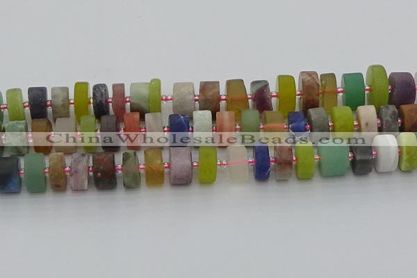 CRB683 15.5 inches 8*16mm tyre matte mixed gemstone beads