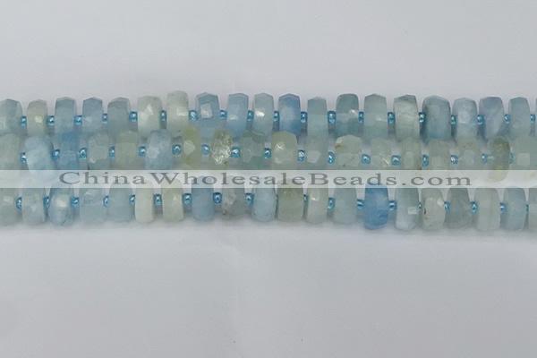 CRB803 15.5 inches 7*12mm faceted rondelle aquamarine beads