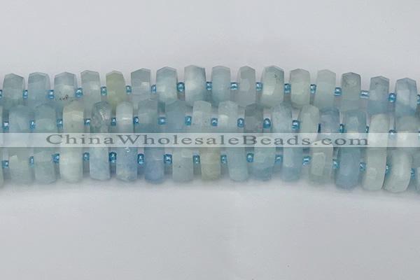 CRB806 15.5 inches 8*18mm faceted rondelle aquamarine beads