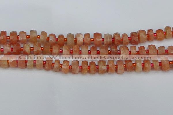 CRB818 15.5 inches 6*10mm faceted rondelle orange moonstone beads