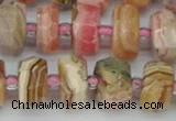 CRB835 15.5 inches 7*12mm faceted rondelle rhodochrosite beads