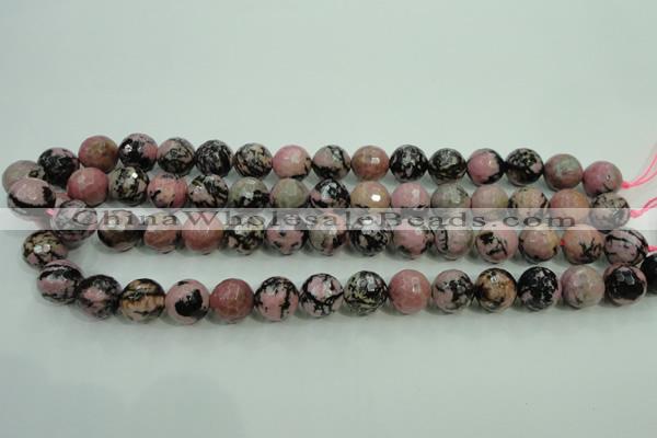 CRD16 15.5 inches 14mm faceted round rhodonite gemstone beads