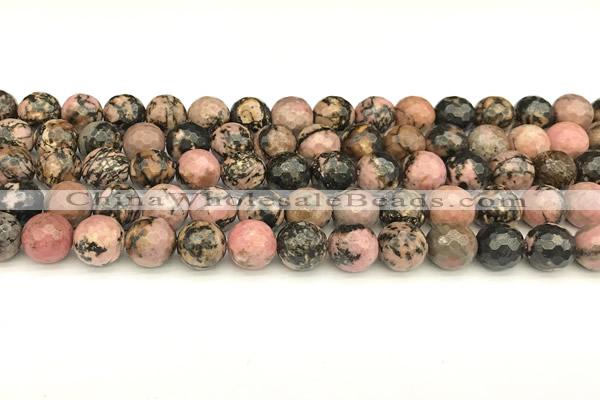 CRD361 15 inches 8mm faceted round rhodonite beads wholesale
