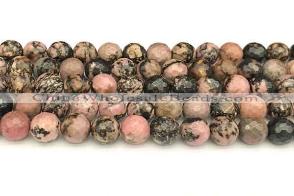 CRD363 15 inches 12mm faceted round rhodonite beads wholesale