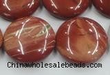 CRE09 16 inches 25mm flat round natural red jasper beads wholesale