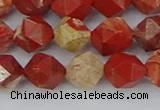 CRE347 15.5 inches 10mm faceted nuggets red jasper beads