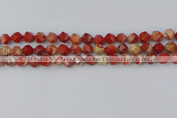 CRE347 15.5 inches 10mm faceted nuggets red jasper beads