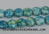 CRF116 15.5 inches 10mm flat round dyed rain flower stone beads