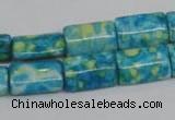 CRF138 15.5 inches 10*15mm flat tube dyed rain flower stone beads