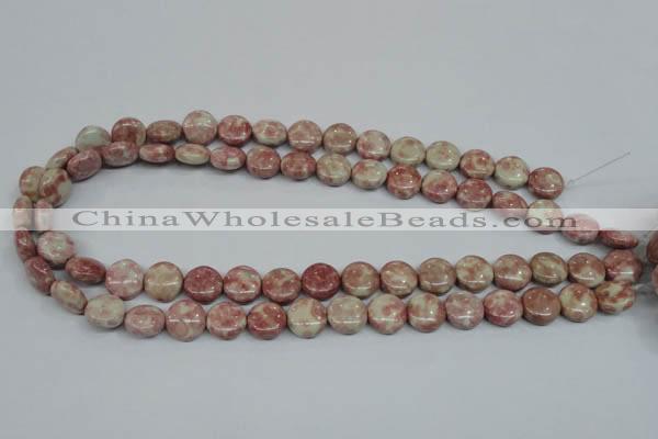 CRF256 15.5 inches 12mm flat round dyed rain flower stone beads