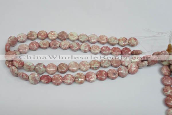 CRF257 15.5 inches 14mm flat round dyed rain flower stone beads