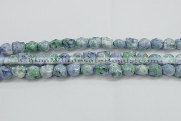 CRF368 15.5 inches 11*12mm skull dyed rain flower stone beads