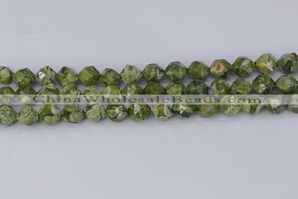 CRH537 15.5 inches 10mm faceted nuggets rhyolite gemstone beads