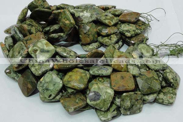 CRH76 15.5 inches 25*25mm faceted rhombic rhyolite beads wholesale