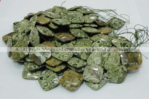 CRH77 15.5 inches 30*30mm faceted rhombic rhyolite beads wholesale