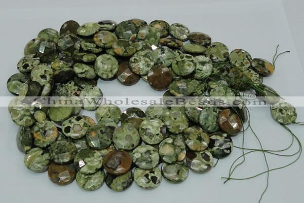 CRH86 15.5 inches 16mm faceted flat round rhyolite beads wholesale