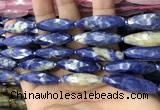 CRI121 15.5 inches 10*30mm faceted rice sodalite gemstone beads