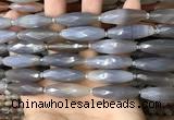 CRI125 15.5 inches 10*30mm faceted rice grey agate gemstone beads