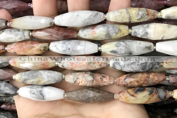 CRI127 15.5 inches 10*30mm faceted rice crazy lace agate beads