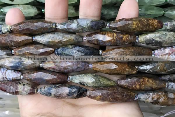CRI130 15.5 inches 10*30mm faceted rice agate gemstone beads