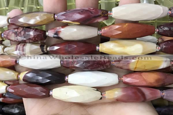 CRI140 15.5 inches 10*30mm faceted rice mookaite gemstone beads